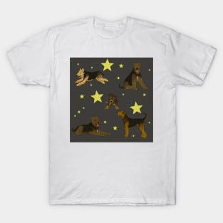 Airedale Terriers Pattern Stars Black T-Shirt